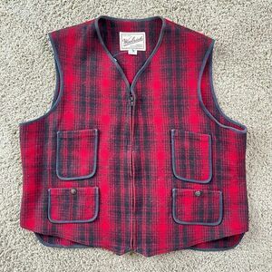 VTG Woolrich USA Red Buffalo Plaid Wool Hunting Vest XL 80s 90s